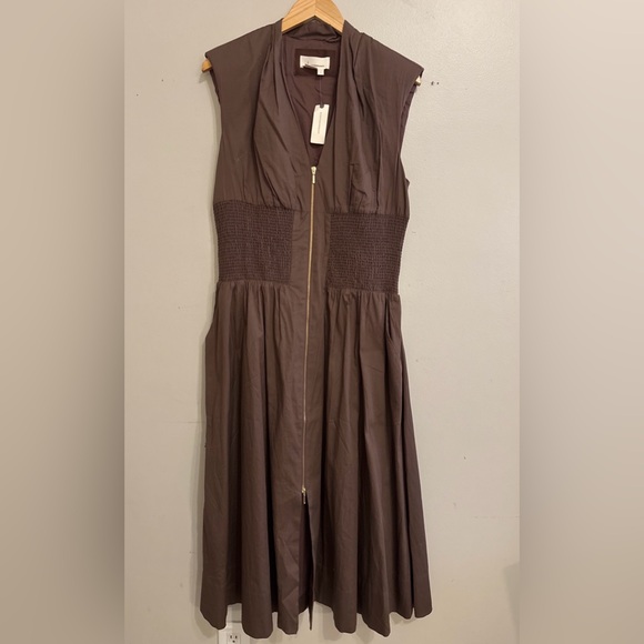 NWT Anthropologie Tommie Brown Cap Sleeve Maxi Dress with Zipper Front - Picture 3 of 5